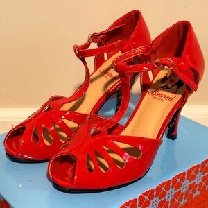 Banned Retro Red T-Strap Peep-Toe Heels